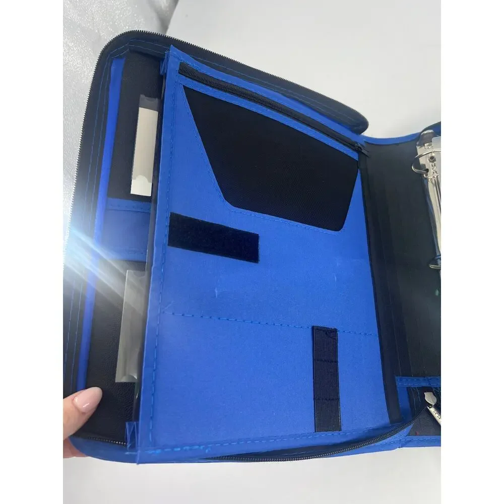 Five Star Folder Pencil Holder School  Blue Black College Zipper Binder Durable